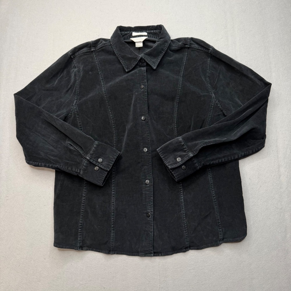 CJ Banks Christopher & Banks Black Corduroy Button Down Shirt Stretch 1X Womens